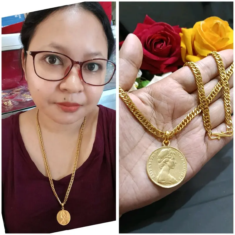 kalung koin besar rantai  HOLO wanita lapis emas 3