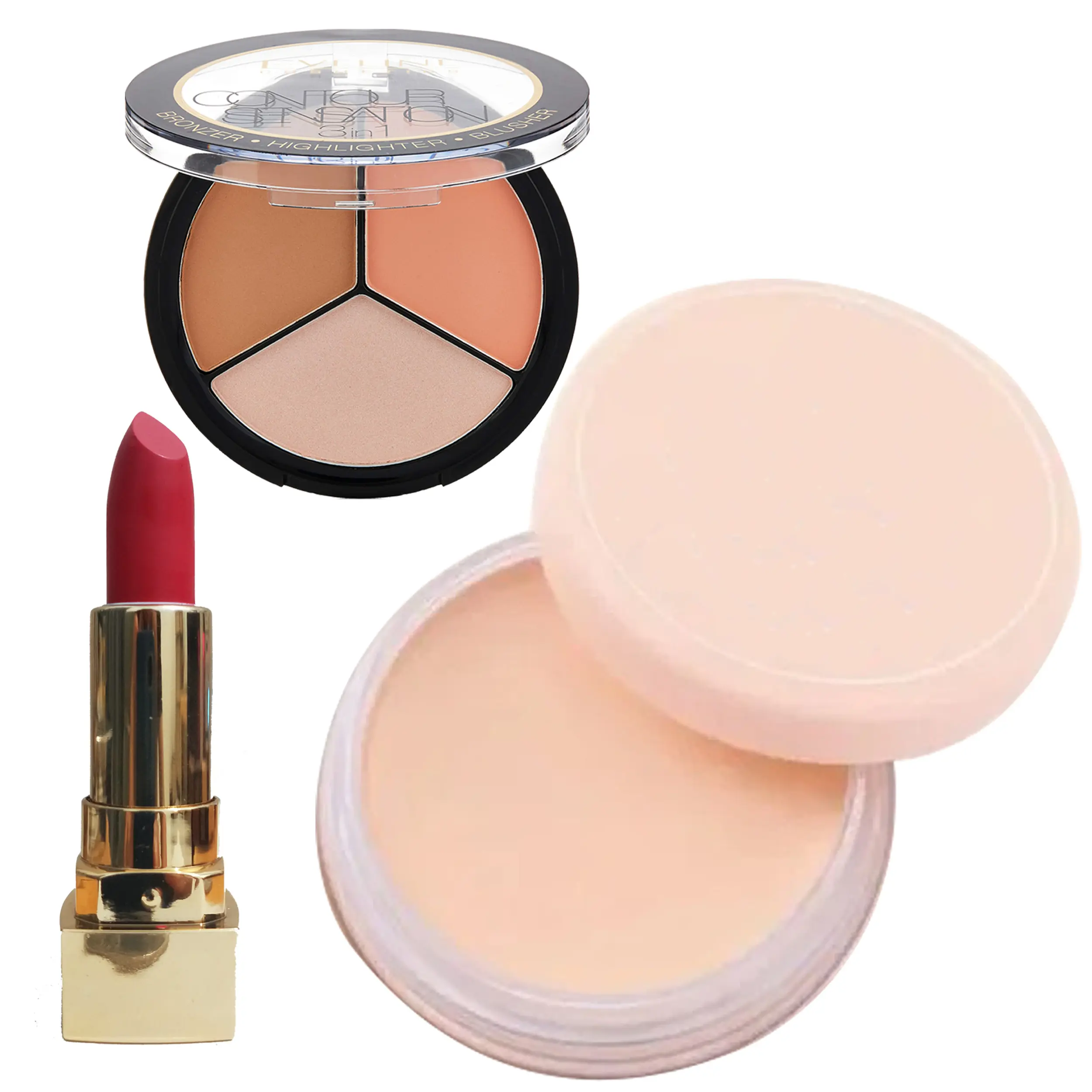 Makeup Set 3in1 Bedak Padat Lipstik Putar dan Concealer Tricolor Foundation Eyeshadow