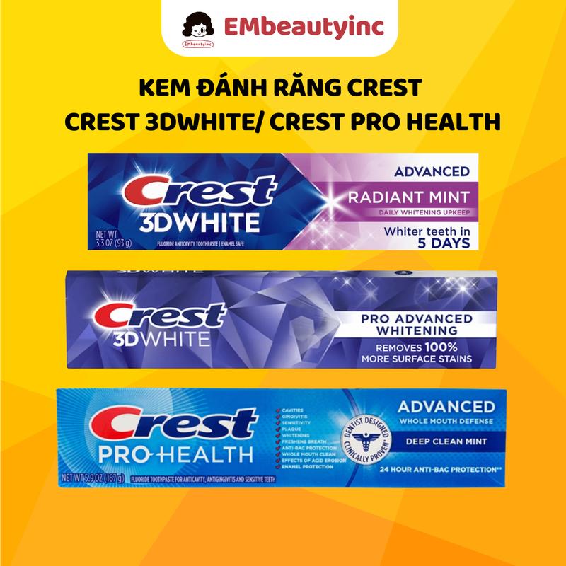 Kem đánh răng Crest 3D White Crest Pro Health 93g 147g 167g Crest Advanced Trắng Răng Nam Nữ Women