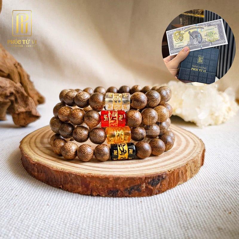 [MUA 1 TẶNG 2] Vòng Tay Trầm Hương Mix Charm Omani Phong Thủy, Tặng Kèm rồng vàng may mắn, 1 hộp đựng sang trọng, dây đi kèm -  [ Trầm Hương Phúc Tử Vi ] Phụ Kiện