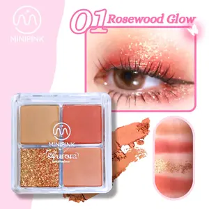 [BPOM] Minipink Aurora Eyeshadow Palette Glow - Palet Mata dengan 4 Warna dan Glitter untuk Tampilan Mata yang Menawan  Lasting Kosmetik Elegant
