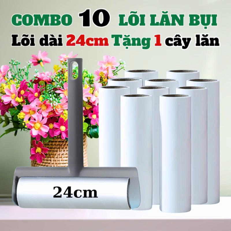 Cây lăn bụi COMBO 10 lõi LOẠI DÀY 55 LỚP KEO có đủ mọi kích thước 10cm, 16 cm và 24cm TẶNG 1 cây lăn cán ngắn (giao màu ngẫu nhiên ) đồ phủi bụi quần áo ôtô ghế sofa lăn bụi chăn ga gối nệm giường ngủ tiện ích