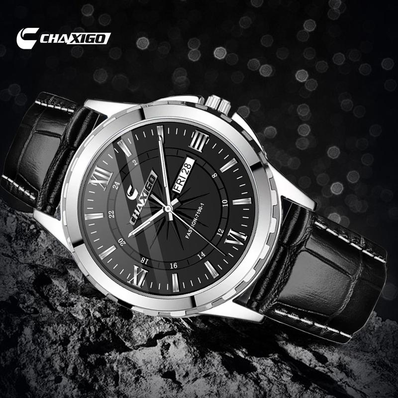  Đồng Hồ Thạch Anh Dây Da Màu Đen CHAXIGO Sang Trọng Phổ Biến Đồng Hồ Đeo Tay Chống Nước Thời Trang Đồng Hồ Thường Ngày Công Sở Đồng Hồ Có Lịch Tuần Dành Cho Nam Giới Đồng Hồ Dạ Quang Kiểu Chữ Số La Mã 7190-1 Watch 