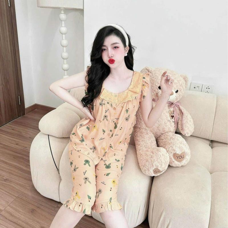 Bộ đồ nữ mặc nhà chất đũi mềm mát, set quần lửng áo cộc 4