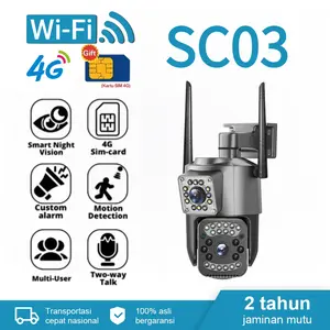 Kamera SC03 Outdoor Dual Display & Lensa 4K dengan AI Tracking, IP66 Protection, WiFi & SIM 4G, Suara & Cahaya Alarm, Suara & Video Recording, Night Vision, untuk Keamanan Rumah & Bisnis