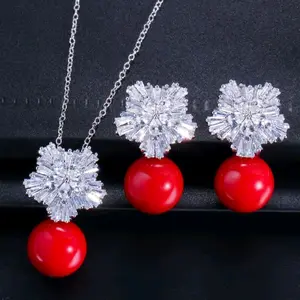 Set Rhodium Pesta Premium Super Grade AAA Zircon Bintang Silver Based Kalung + Anting Elegan