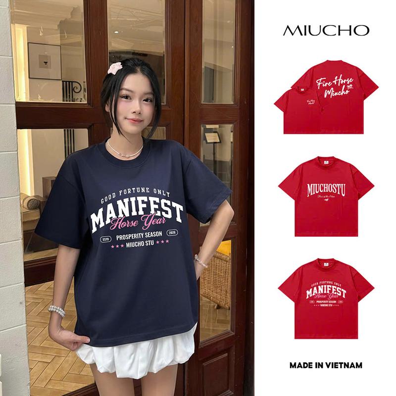 Tết 2026 Áo thun Tết form boxy local brand Miucho vải dày dặn thoáng mát BST chữ basic hot trend