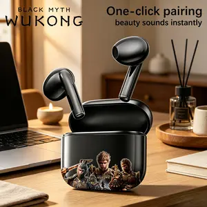 Black Myth Wukong Earphone Bluetooth 5.3 DIY Tws Nirkabel Tahan Air dengan Pembatalan Bising & Kualitas Suara Hi-Fi untuk iPhone & Android Baterai 20 Jam Desain Kokoh Speaker - Wireless Headset Putih