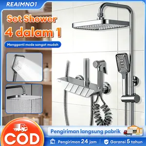 【Diskon 50%】4 Dalam 1 Shower Tiang Set 4 in 1 tampilan digital suhu konstan Set Shower Dengan Faucet Sprayer Faucet Panas Dan Dingin Set Shower