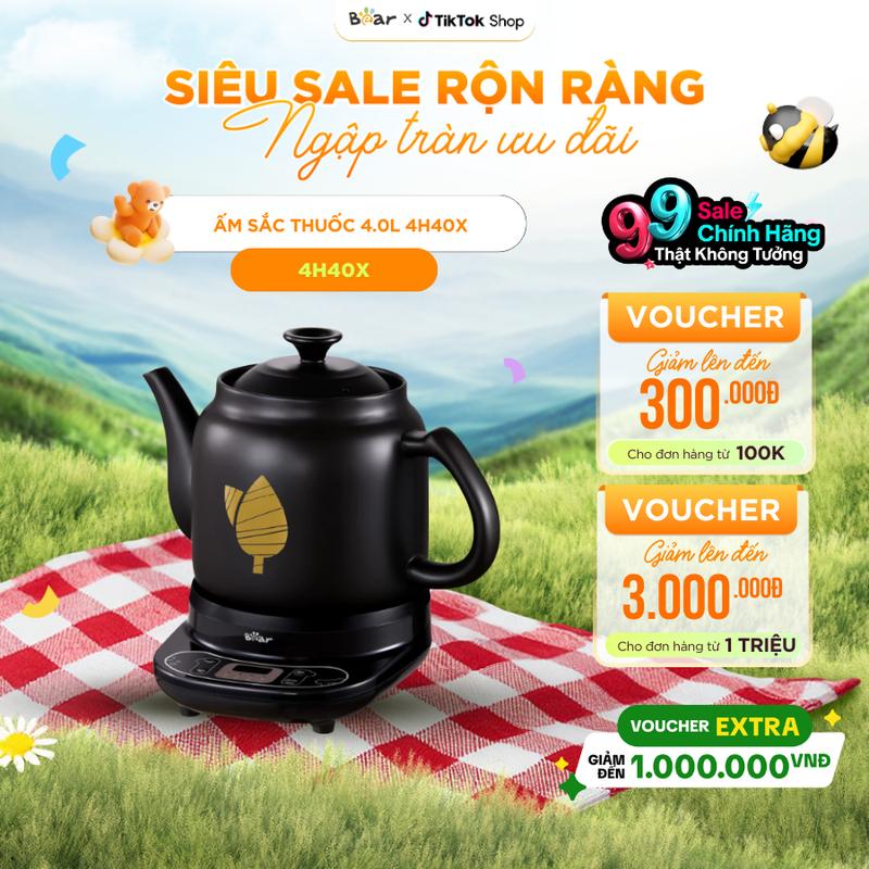 [Ưu Đãi Sốc] Ấm Sắc Thuốc Bằng Điện BEAR 4L, Ấm Sắc Thuốc Hầm Gà Ấm Sắc Thuốc Bắc Nấu Thuốc Gốm Sứ Cao Cấp Đế Rời Tiết Kiệm Thời Gian Chịu Nhiệt Tốt HTM-4H40X