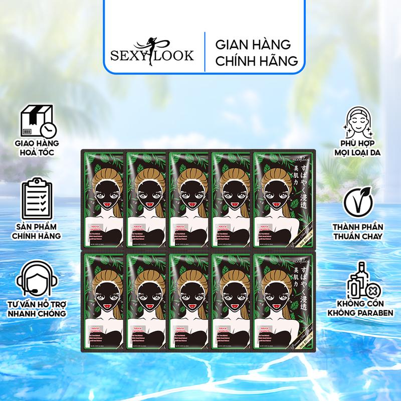 [GIAO TRONG 15 NGÀY]  [Võ Hà Linh x Sexylook] Bộ 10 miếng Mặt Nạ Sexylook Tràm Trà Hỗ Trợ Giảm Dầu Mụn (28ml/miếng/hộp 5 miếng)