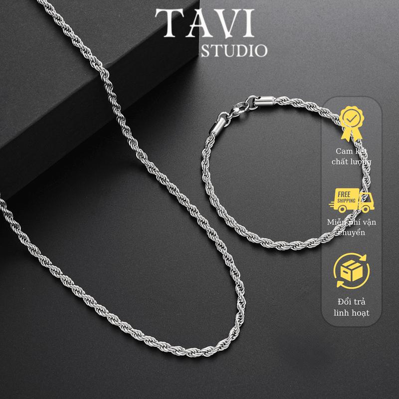 Mua là mê chê thì hoàn về Combo phụ kiện nam nữ basic Vòng Cổ Xoắn Bạc và Vòng Tay Xoắn Bạc S925 thép titan không gỉ - Tavi Studio