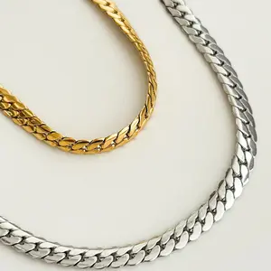 Kalung Titanium Sisik Naga Model Thick Cuban Silver Gold Necklace Pria Wanita Anti Karat Anti Pudar