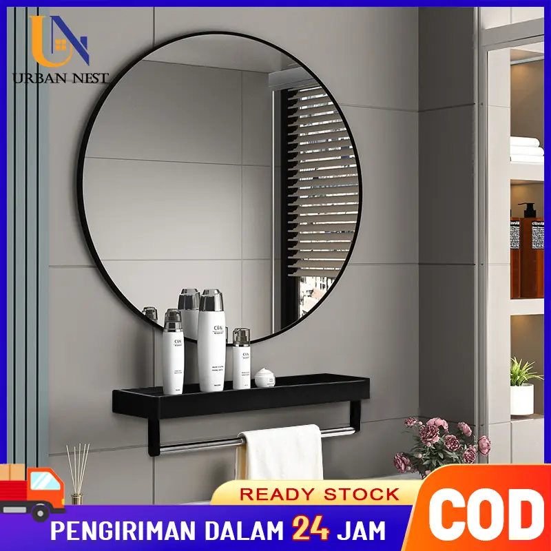 Cermin Aesthetic / Kaca Kamar Mandi / Cermin kamar mandi / Cermin Rias Dinding / Cermin Kamar Mandi Dan Rak / Kaca Dinding Dengan Rak Penyimpanan