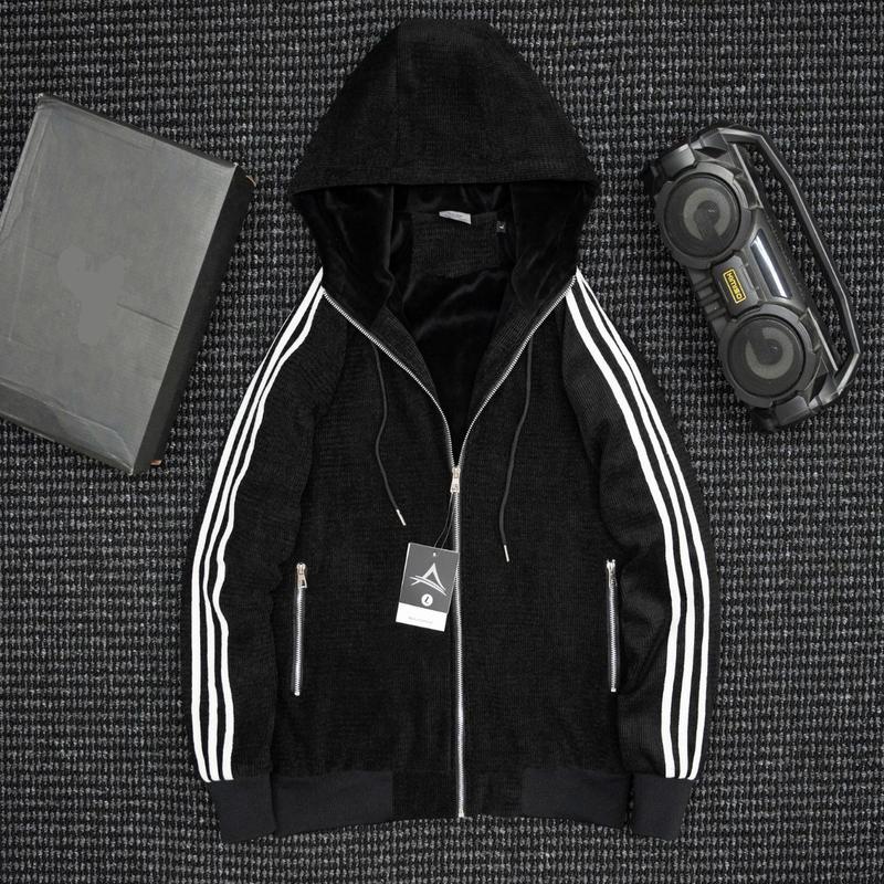 Áo khoác nhung nam nữ 3 sọc trắng vải nhung tăm lót lông Dày dặn, ấm áp 2024- Jacket, Menswear