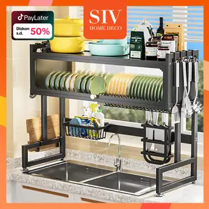 SIV 65-120CM Rak Piring Wastafel Rak Wastafel Cuci Piring Yang Dapat Disesuaikan Anti Karat Rak Piring Dengan Aksesoris