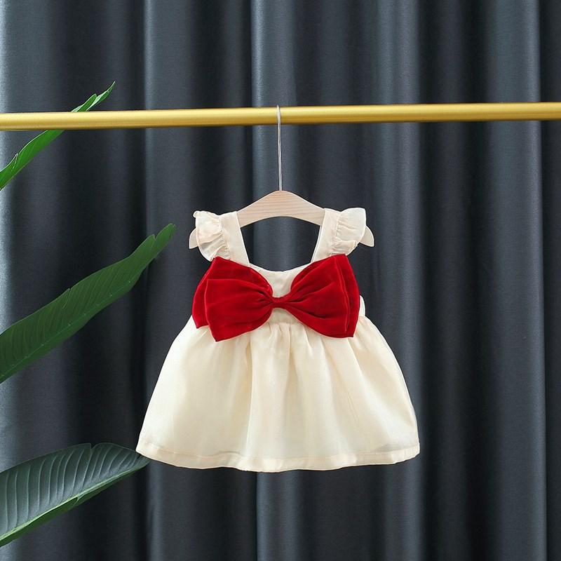 Product Introduction of Solid Color Baby Girls Summer Smooth Cool Children Clothes Sweet Korean Style Kids Bowknot Party Evening Dresses 0 To 3 Years 10