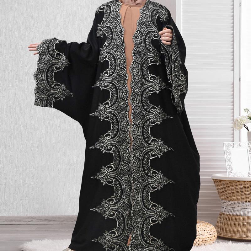 Product Introduction of 1417#  Modern Dubai Embroidery Big Cuff Nida Batwing Sleeve Modest Fashion Butterfly Abaya 5