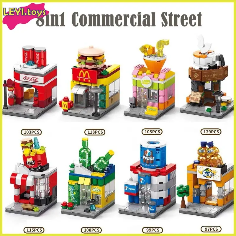 Leyi Mainan Balok Mini City Toko McDonald's DIY Susun Edukasi Mainan Mainan Anak Perempuan 6/7/8 tahun 0