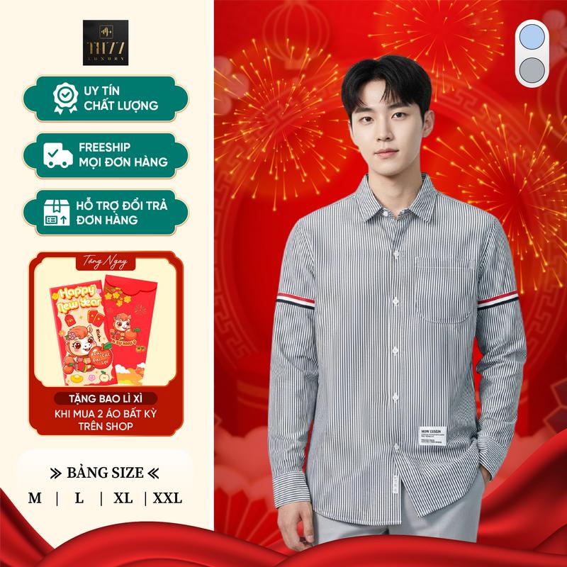  Áo Sơ Mi Nam Boy Phố - Tay Dài Viền Dây Chất Lụa Kate In Kẻ Sọc Màu Đỏ Trắng Đen Cao Cấp Form Body Menswear Shirt Size 45-80kg - TH77 Luxury 
