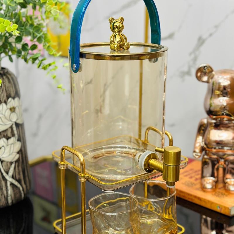  Bình Nước Thuỷ Tinh Borosilicate Hình Gấu Kèm Giá Đỡ Mạ Vàng  Sang Trọng Tinh Tế 