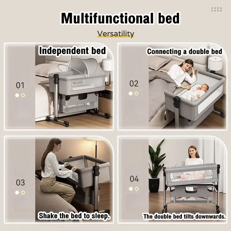Baby Box Bayi Beside Crib Ranjang Bayi Tempat Tidur Ayunan Bayi Bisa Lipat Ada Traveling Empuk Newborn Grey Furniture Perlengkapan Tidur Baby Box Bayi Tempat Tidur Lipat dengan Ayunan dan Mosquito Net - Grey - Bantal multifungsi keranjang 1