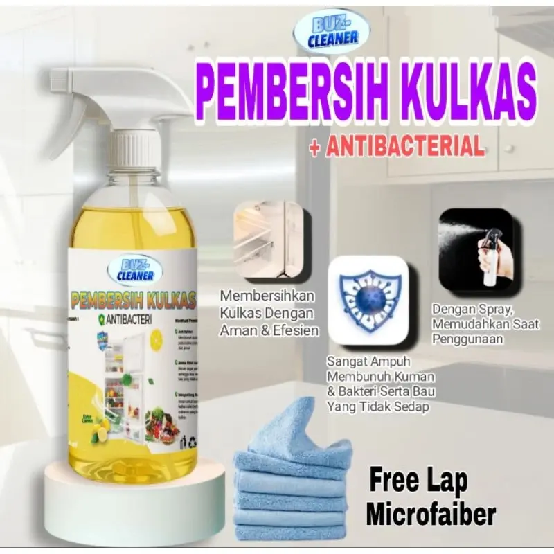 BUZ CLEANER Pembersih Kulkas Serbaguna 250ml Antibakteri Aroma Fresh Extra Lemon Free Lap Microfaiber Terbaik
