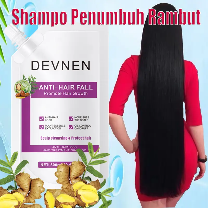 DEVNEN sampo anti rambut rontok 300ML Hair Growth Shampoo shampo penumbuh rambut cepat Anti rambut rontok Botak ginger shampoo kontrol minyak menyegarkan pelembab nutrisi Conditioner Haircare Ketombe Lebat 4