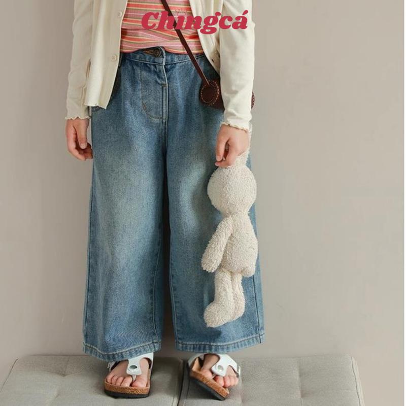 Chingca Quần Jean Bé Gái Ống Xuông CC0391 Chất Mềm Mại Phong Cách Hàn Quốc Size 90-130cm Cho Bé Từ 9-24kg Màu Đen Trắng Co Giãn Tốt