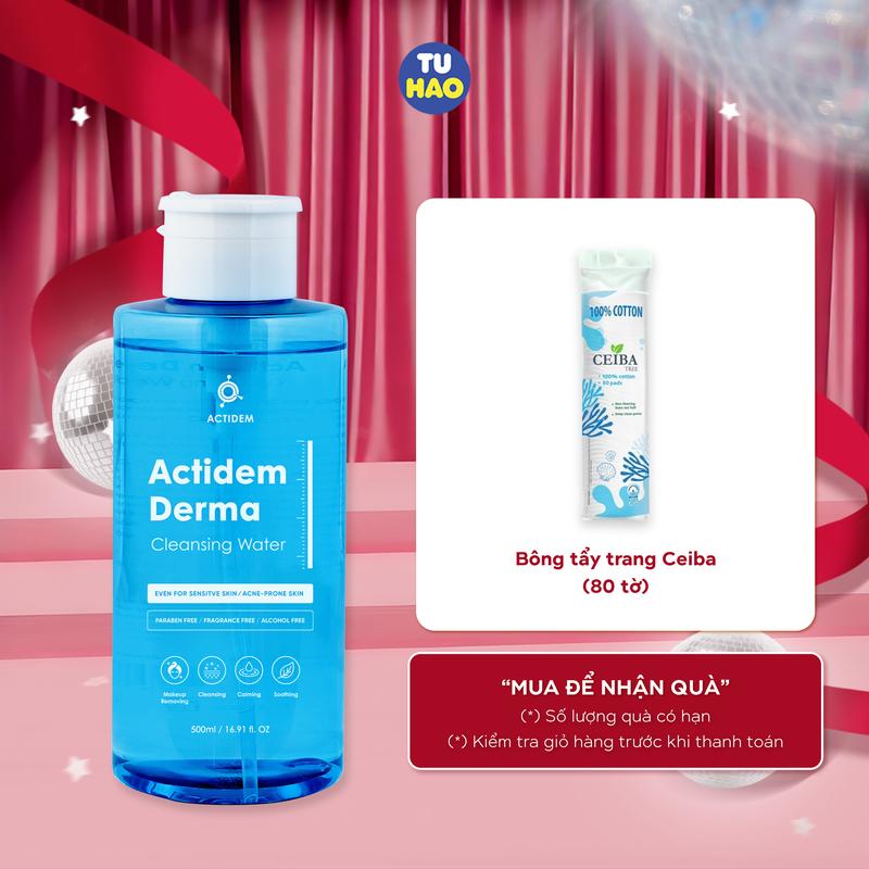 [Tặng Khăn khô khi mua 2 chai] Nước tẩy trang không cay mắt Actidem Derma Cleansing Water cho da mụn, nhạy cảm 500ml - Từ Hảo Cosmetic ADS
