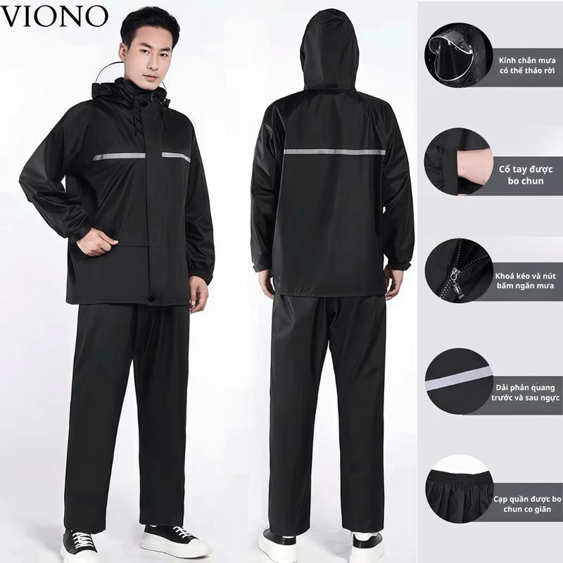 Áo Mưa Bộ Chống Bão Chống Thấm Cao Cấp, Có Phản Quang, Có Kính Chắn Mưa Vải Oxf