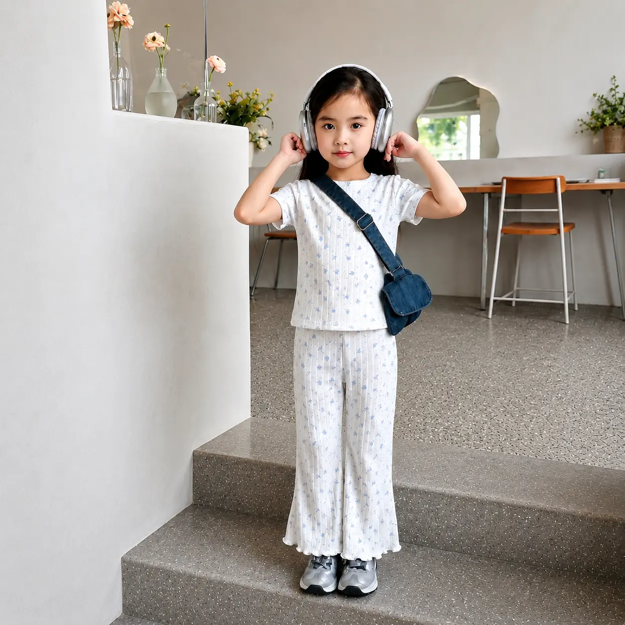 Set đồ bộ cho bé gái áo thun Croptop & quần loe từ 08-25kg[TRÒN VÀ CAO TĂNG SIZE]