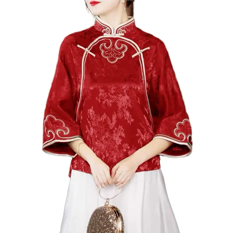 Blouse CNY Ruyi TM 0170 atasan baju cheongsam top wanita import terbaru new model chinese fashion acara keluarga imlek tradisional cantik kekinian trending kasual Oversize Katun Casual Motif Panjang kemeja satin viral 7