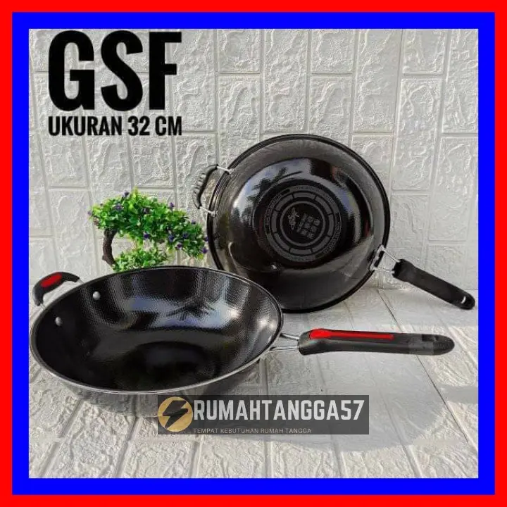 WAJAN TEFLON GAGANG 32CM 1032P / WAJAN PENGGORENGAN TEFLON 32CM / WAJAN ENAMEL GSF ANTI LENGKET 1
