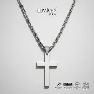 Kalung Salib Titanium Stainless Steel Pria Wanita Lumivex Anti Karat