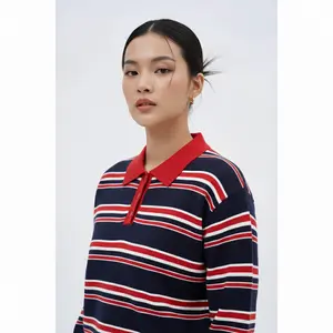 Blouse Rajut Berkerah Shadira Motif Garis Premium Desain Elegan Bahan Nyaman All Size Fit XL Cocok untuk Acara Kasual dan Semi-Formal