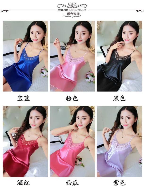 Product Introduction of 2021 New sexy camisole nightgown for women, deep V-shaped backless imitation silk pajamas, lace Japanese home clothing, cross-border 1