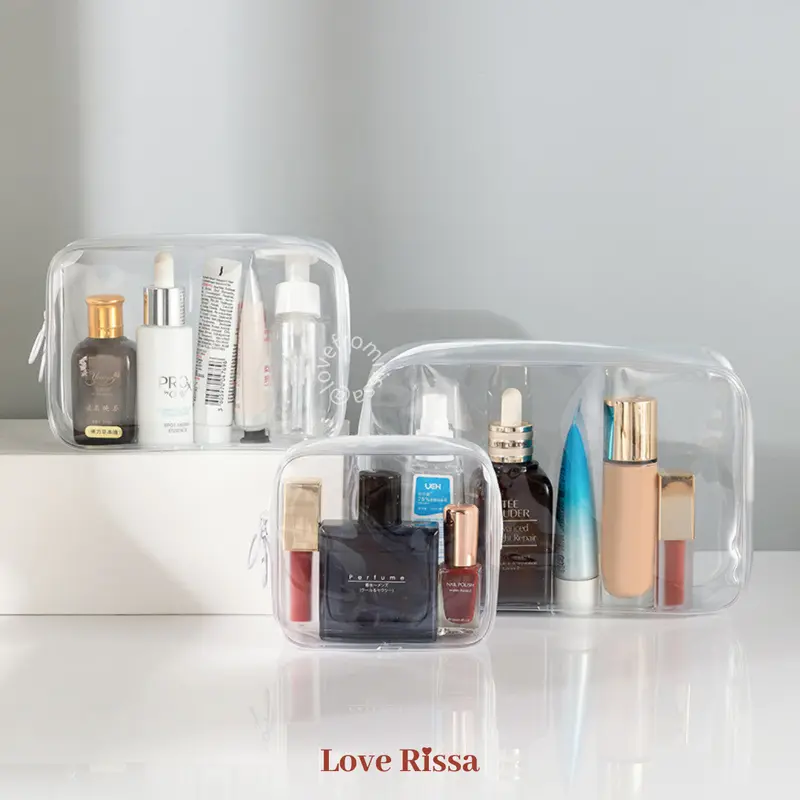 [RISSA] Pouch Transparan PVC Waterproof Tas Make Up Pouch Travel Kecil Anti Air Pouch Kantor Tempat Pensil Lucu Tempat Makeup Mini Kantong Kecil Alat Sekolah Kantor Lucu Zipper Love Rissa 0