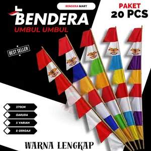 Paket 20 Pcs | Bendera Umbul Umbul Garuda 3 Meter | Bahan Poliester | 8 Mata Geregaji | Warna Lengkap