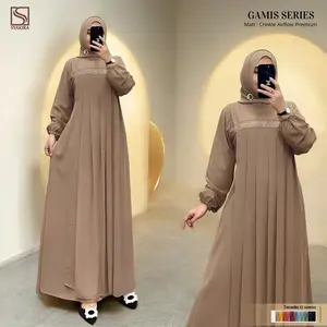 Gamis Lebaran 2026 Bahan Crinkle Airflow Dress Muslim Panjang Payet Hitam Wanita Dewasa Simple Kondangan Remaja Mewah