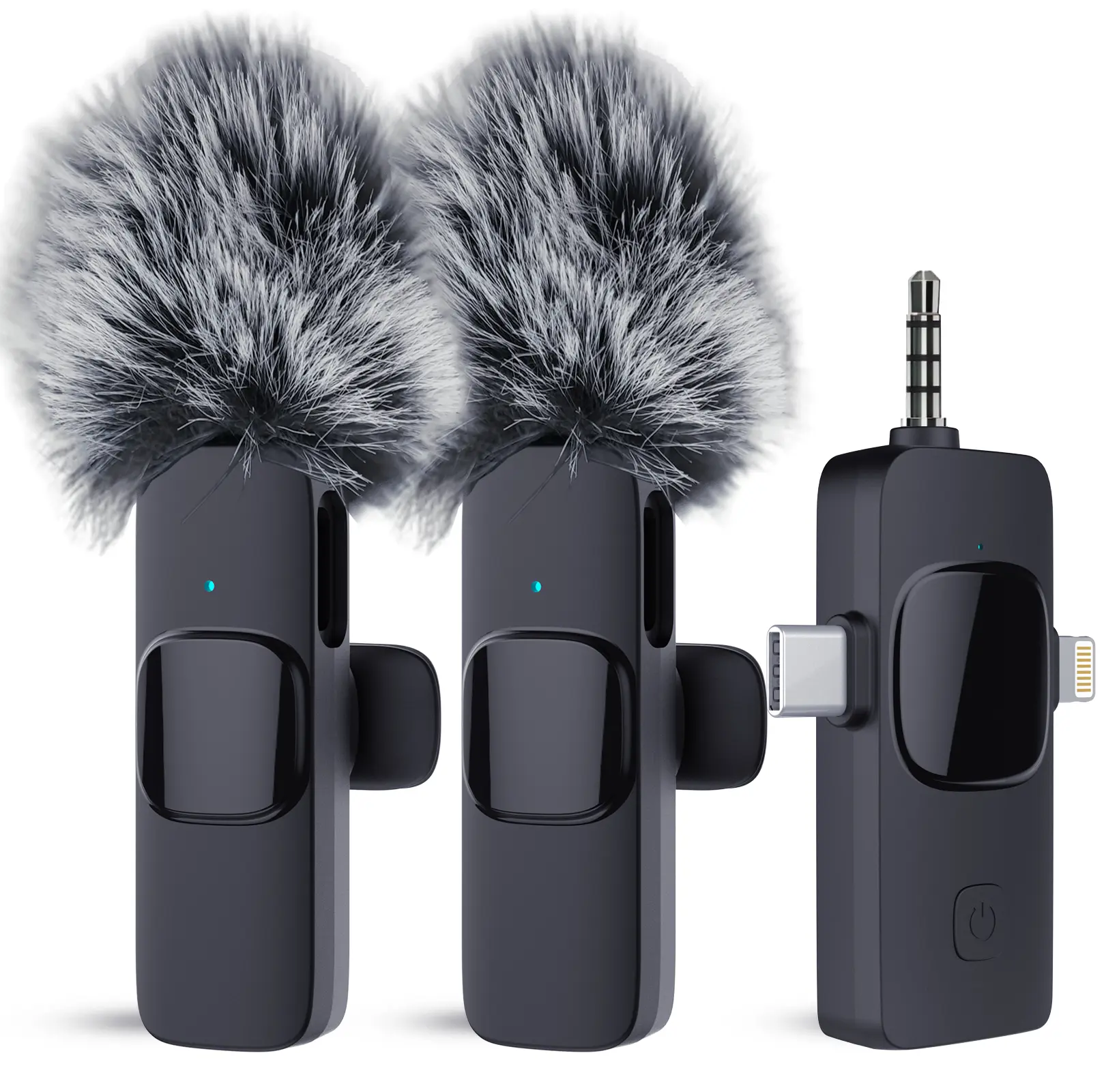 Wireless lavalier microphone Three in one K30 Wireless lapel clip microphone/wireless mobile receiver USB charging, plug-in rechargeable, compact and portable, intelligent noise reduction, fully compatible: smartphone, audio, computer, Recording