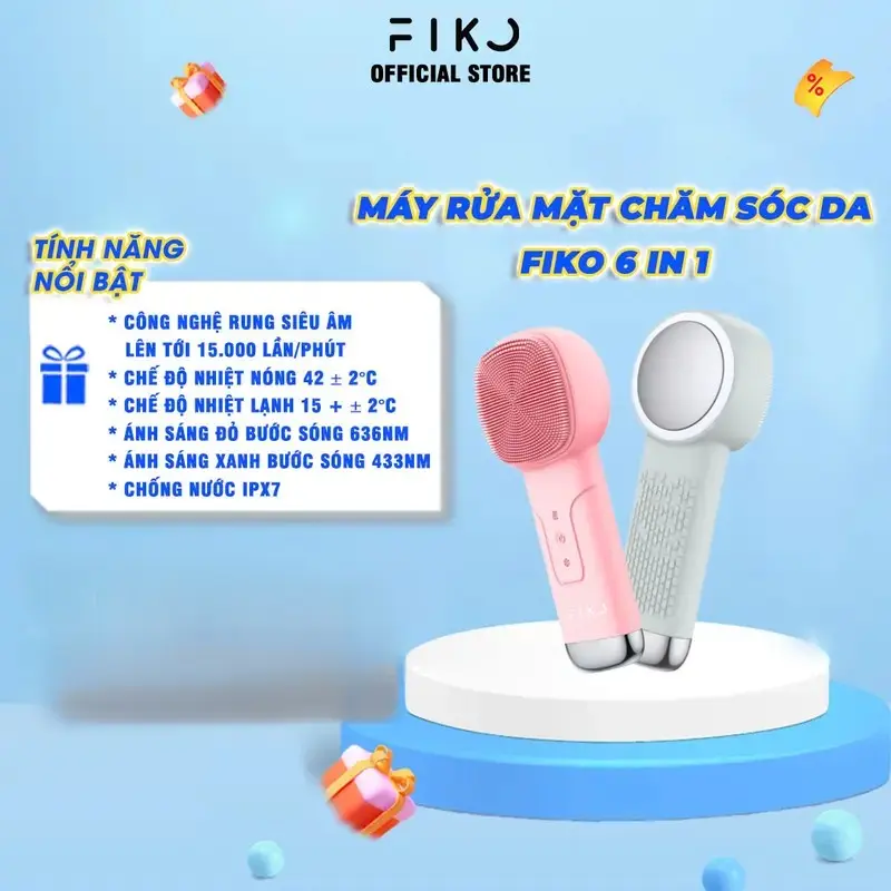 Máy rửa mặt chăm sóc da 6 in 1 FIKO FC600 - Cải thiện lỗ chân lông, bảo hành 3 tháng