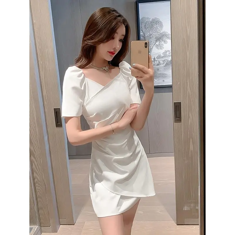 8940 korean long fitted plain white dress for woman casual formal elegant plus size civil wedding dresses Simple Wanita Panjang Gaun 6