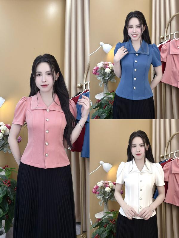 Áo sơ mi nữ dáng PEPLUM mã A64 Cổ Sơ mi diễu chỉ nổi siêu xinh áo peplum xu huong Nữ Women
