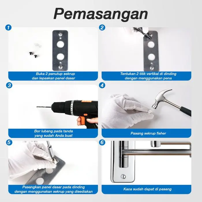 Kaca Cermin Makeup LED Wastafel Tempel Dinding Kamar Mandi 7X Folding