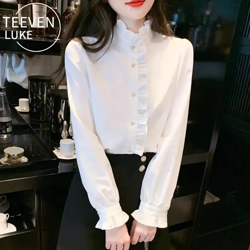 Áo Cánh Cổ Xếp Ly Lấy Cảm Hứng Từ Hoàng Gia, Phong Cách Sang Trọng Kiểu Pháp, Áo Nữ Độc Đáo Hàng Mới Về Mùa Xuân / Mùa Thu, Áo Sơ Mi Xếp Lớp 2