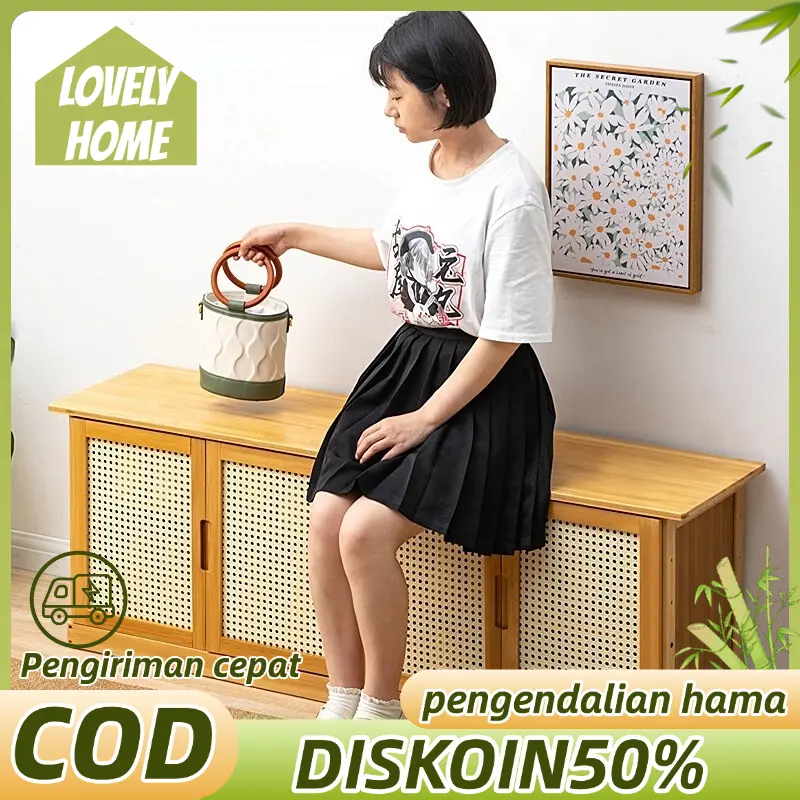 Lemari Sepatu bambu Rak Sepatu Duduk Lemari Sepatu Bambu Lemari Sepatu Multifungsi dengan dan Hemat Ruang Bangku Ganti Sepatu Rak Sepatu Berlapis-Lapis rak tv rotan plastik lemarili pat storage cabinet lemari sepatu aesthetic lemari rotan aesthetic 0