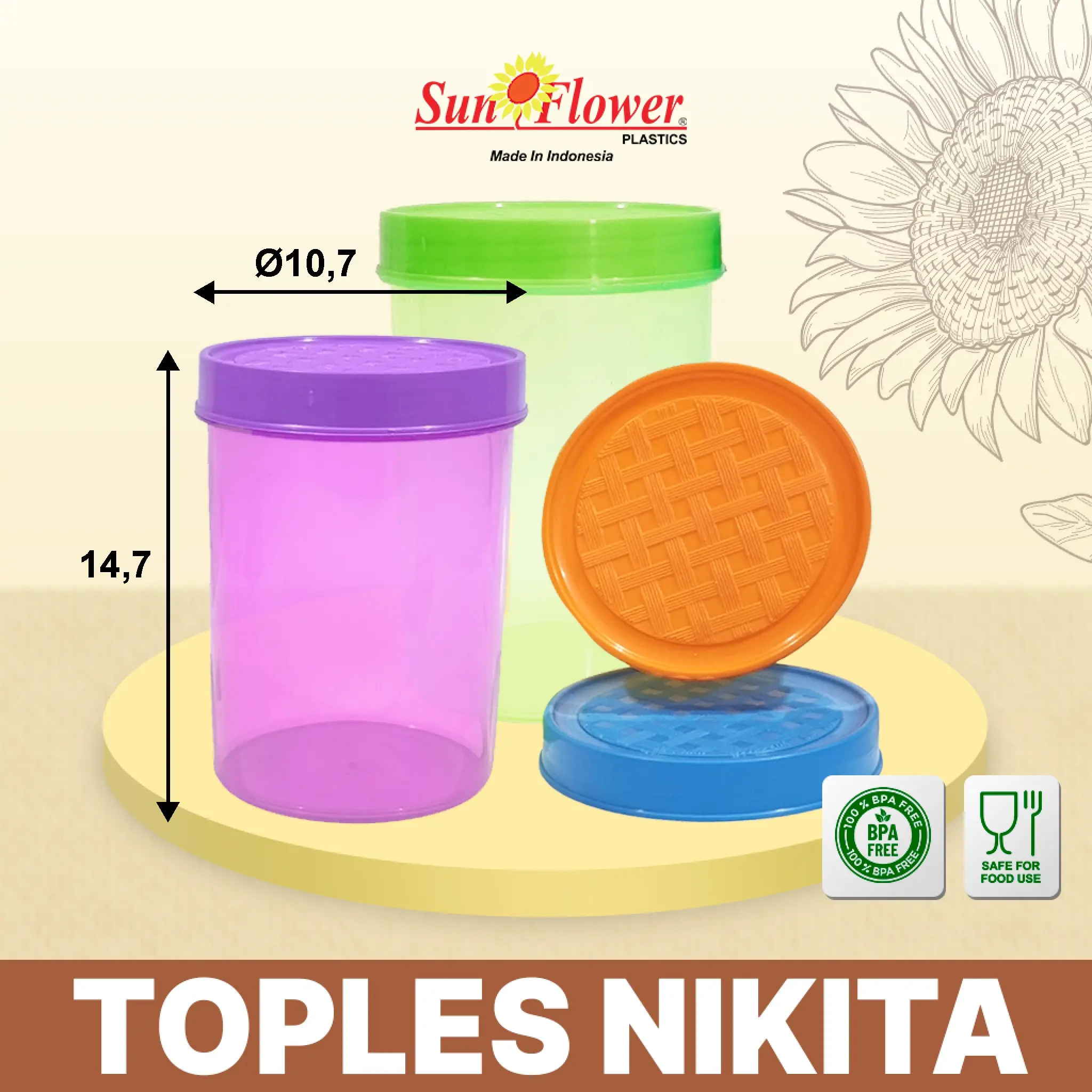 ( 12 pcs ) Toples Plastik / Toples Bolu / Toples Bulat / Toples Nikita Sunflower