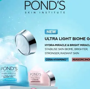 Pond's Bright Miracle Ultra Light Biome Pelembab Wajah Niasorcinol 15 g, Pond's Bright Miracle Ultra Light Biome Pelembab Wajah Cera Hyamino 15 g.