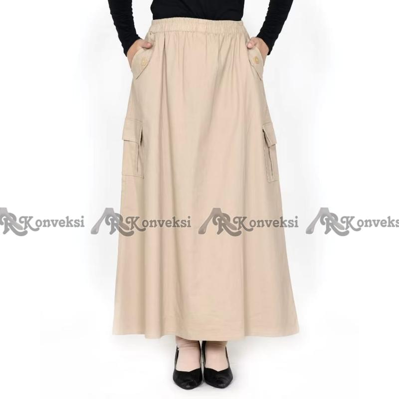 AR | ROK CARGO WANITA TWILL PREMIUM ROK CARGO A-LINE SKIRT Rok Cargo skirt Twill Mulur Tebal elastis Premium Kain Karet Nyaman 6